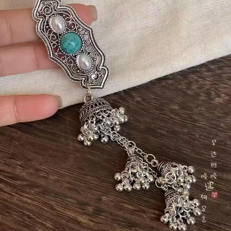 Turquoise Tassel Hair Clip: Exquisite Ethnic Mongolian Style for Women