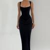 Women's Square Neck Sleeveless Solid Color Maxi Dress Mid Waist Bodycon Party Dress