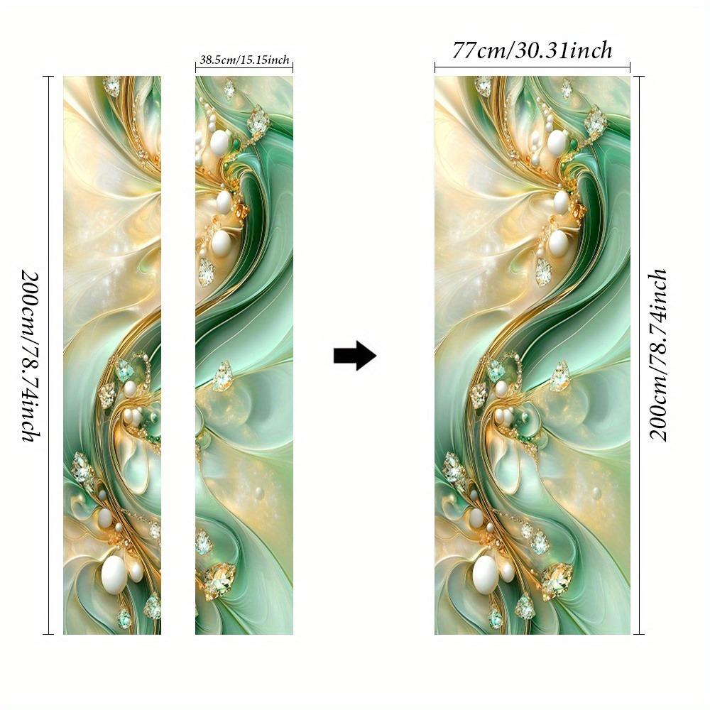 Moderne Geometrische Türsticker - Selbstklebende und abnehmbare Türsticker, grüne seidige Wellenlinien mit einem Schmuckmuster