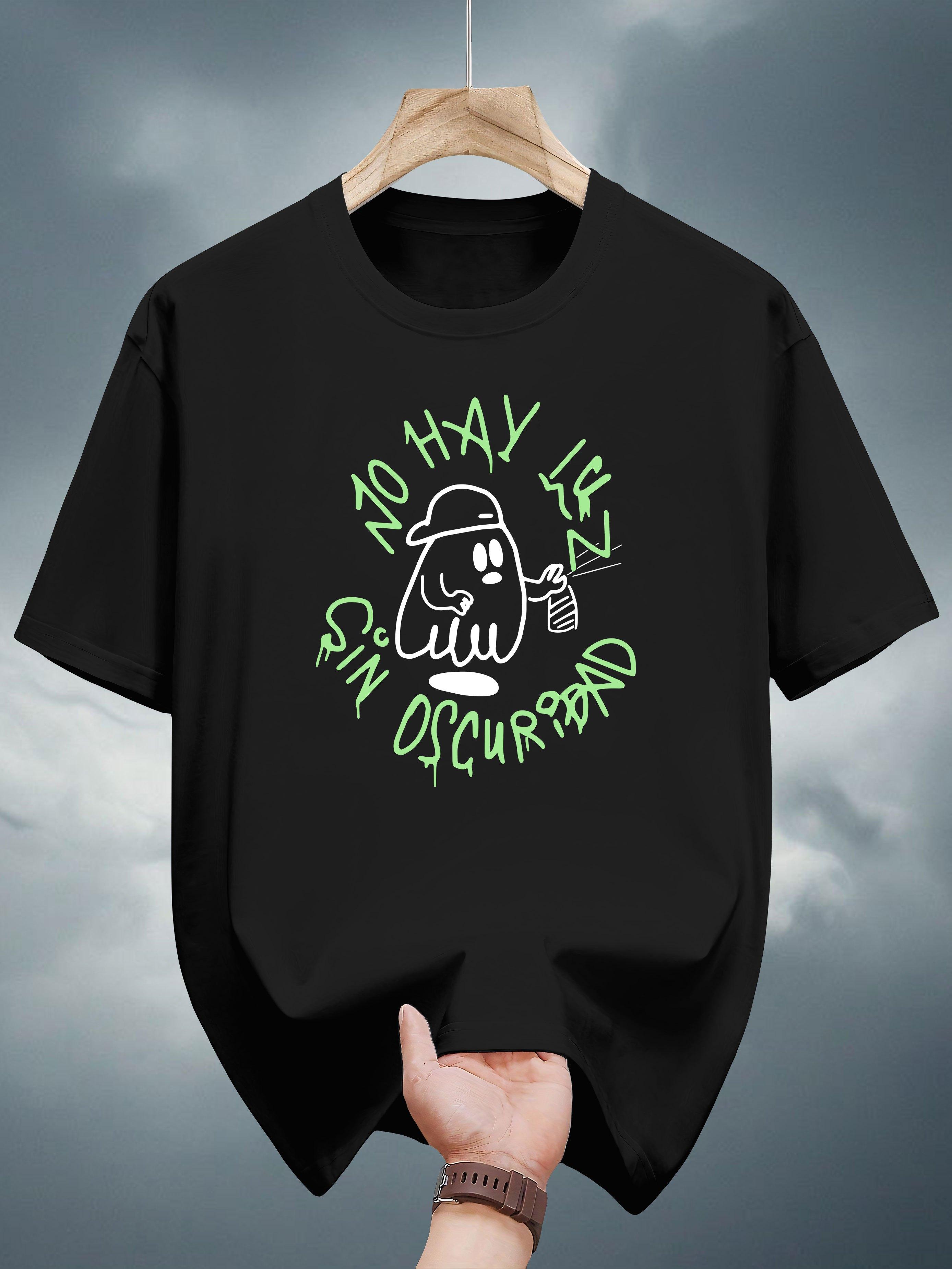 200g 100% Cotton Graphic Print T-shirt - White with Green Casual Summer Tee XXL