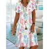 Spring and Summer New Short Sleeved Dress with Flower Pattern Print for Women, Fashionable and Casual V-neck Short Sleeved Dress