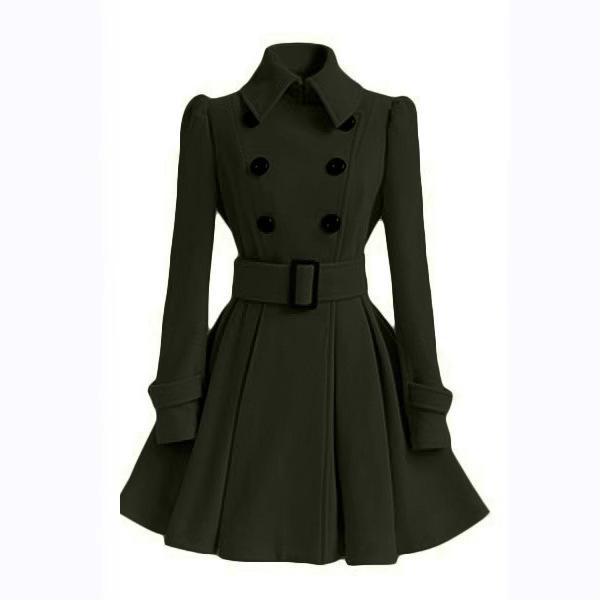 Dámský vlněný kabát evropského a amerického střihu slim fit - středně dlouhý s páskem