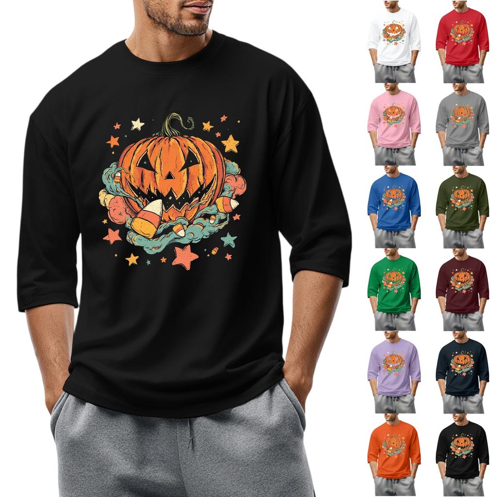 Men'S Round Neck Three-Quarters Sleeve Top Casual Fashion T-Shirt