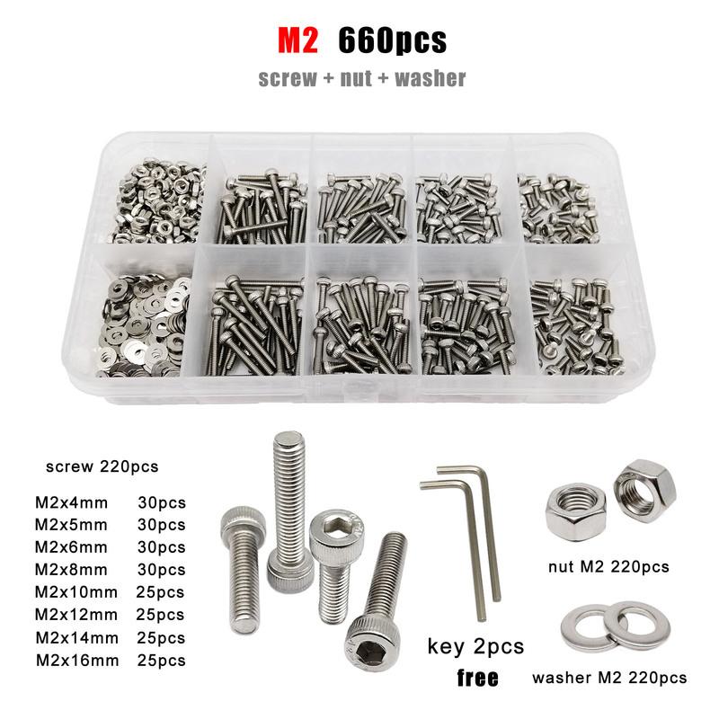 1 Box M1.6 M2 M2.5 M3 M4 M5 M6 M8 DIN912 304 A2 Stainless Steel Hex Hexagon Socket Allen Cap Head Screw Bolt Nut Assortment Kit