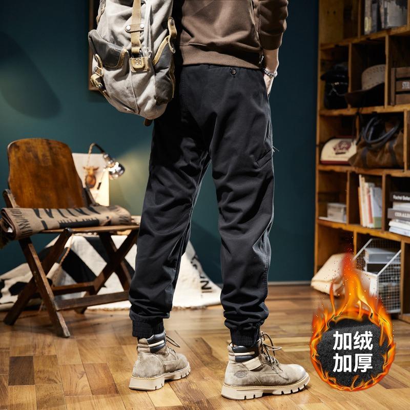 New Men's Versatile Tied Trousers Thickened Overalls Retro Design Trend Function Multi-pocket