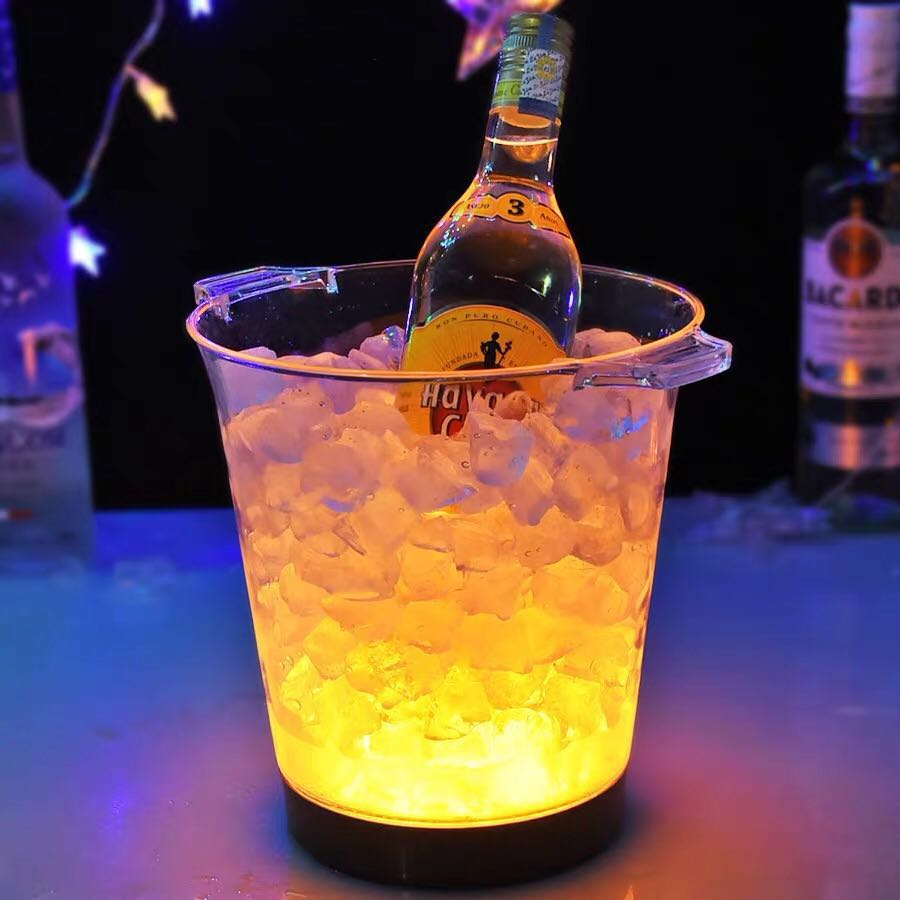 4L Ice Bucket LED Light Unbreakable PS/ABS Creative Bar Ktv Luminous Wine Rack Red Champagne Cocktail Iced Barrel