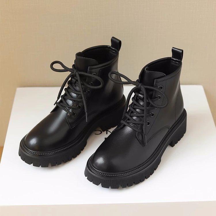 Soft-soled Martin Boots for Women 2025 Autumn and Winter Foreign Style New British Style Thick-soled Soft Leather Velvet Versatile Short Boots for