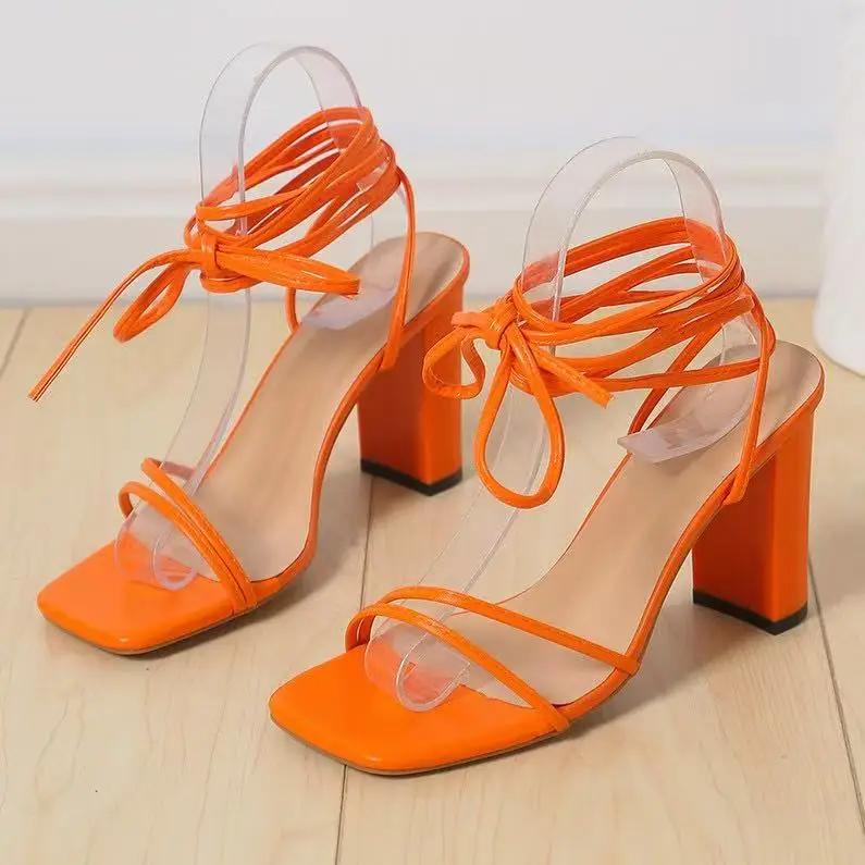 Fashion Women's Ankle Strap Cross-lacing Design Sandals Summer New Trend Fusion Fashion Thick Heel Sexy Open Toe High Heels Roman Shoes