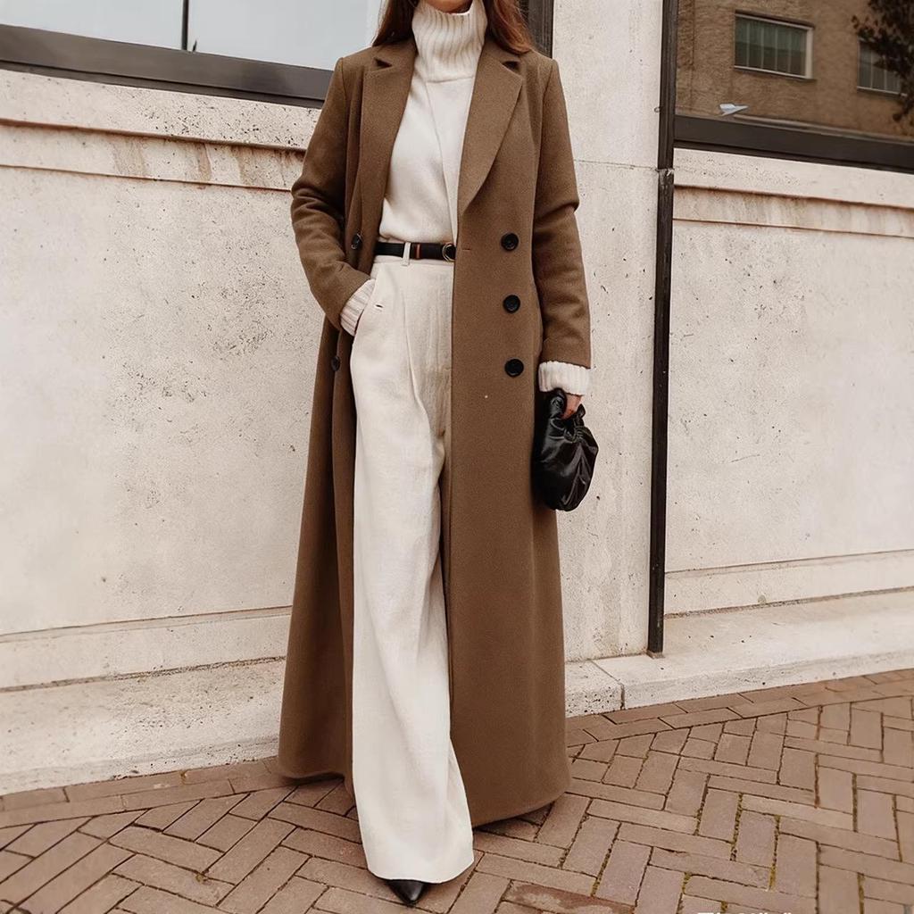 2025 Autumn Winter Women's Casual Long Woolen Coat - Cross-border European & American Style