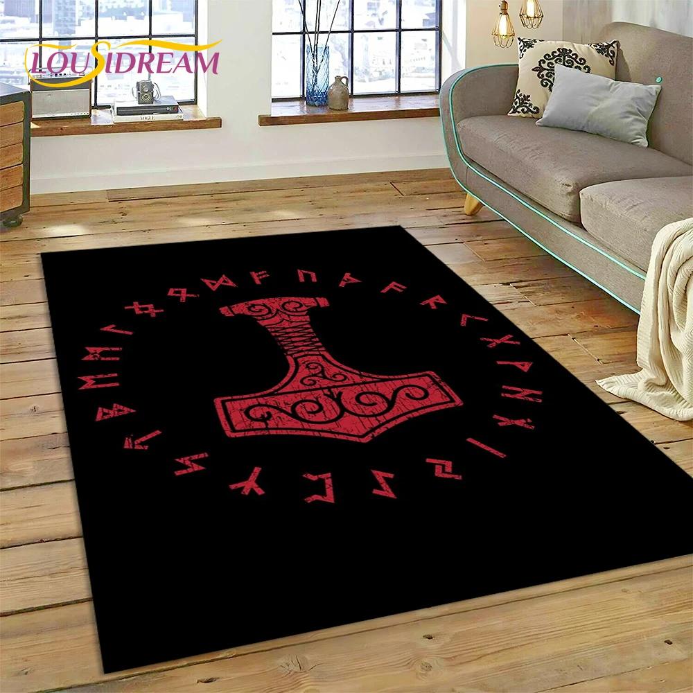 Viking Severská Mytologie Odin Valhalla Symboly Koberec Kobereček pro Domov Obývací Pokoj Ložnice Pohovka Rohožka Dekor, dětská Protiskluzová Podložka na Podlahu