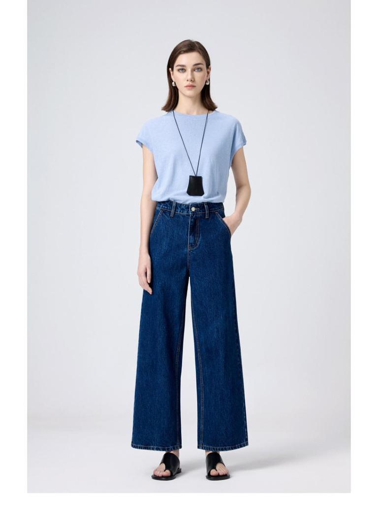 MBB Women's High-Waisted Wide-Leg Jeans with U-Shaped Back Pocket - Non-Elastic Slimming Fit, Spring 2025 Collection