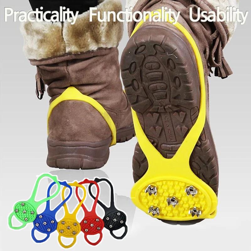 5 Teeth Ice Gripper For Shoes Women Men Crampons Ice Gripper Spike Grips Cleats For Snow Studs Non-Slip Climbing Hiking Covers