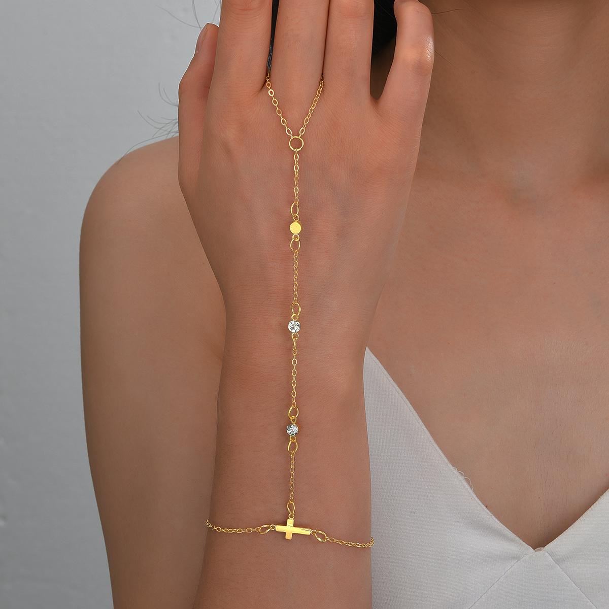 

Fashion Simple Gold Color Hand Chain for Women Vintage Elegant Cross Charm Zircon Bracelets Holiday Daily Wear Jewelry Gifts New