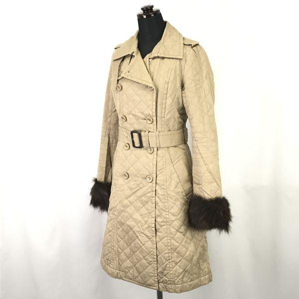 JILLSTUART Blue Fox Fur Trim Trench Coat Women S Beige Luxury Outerwear(USED)