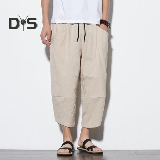 Pantaloni de vară respirabili pentru bărbați, de culoare uni, șic, ocazionali, pantaloni de vară pentru bărbați