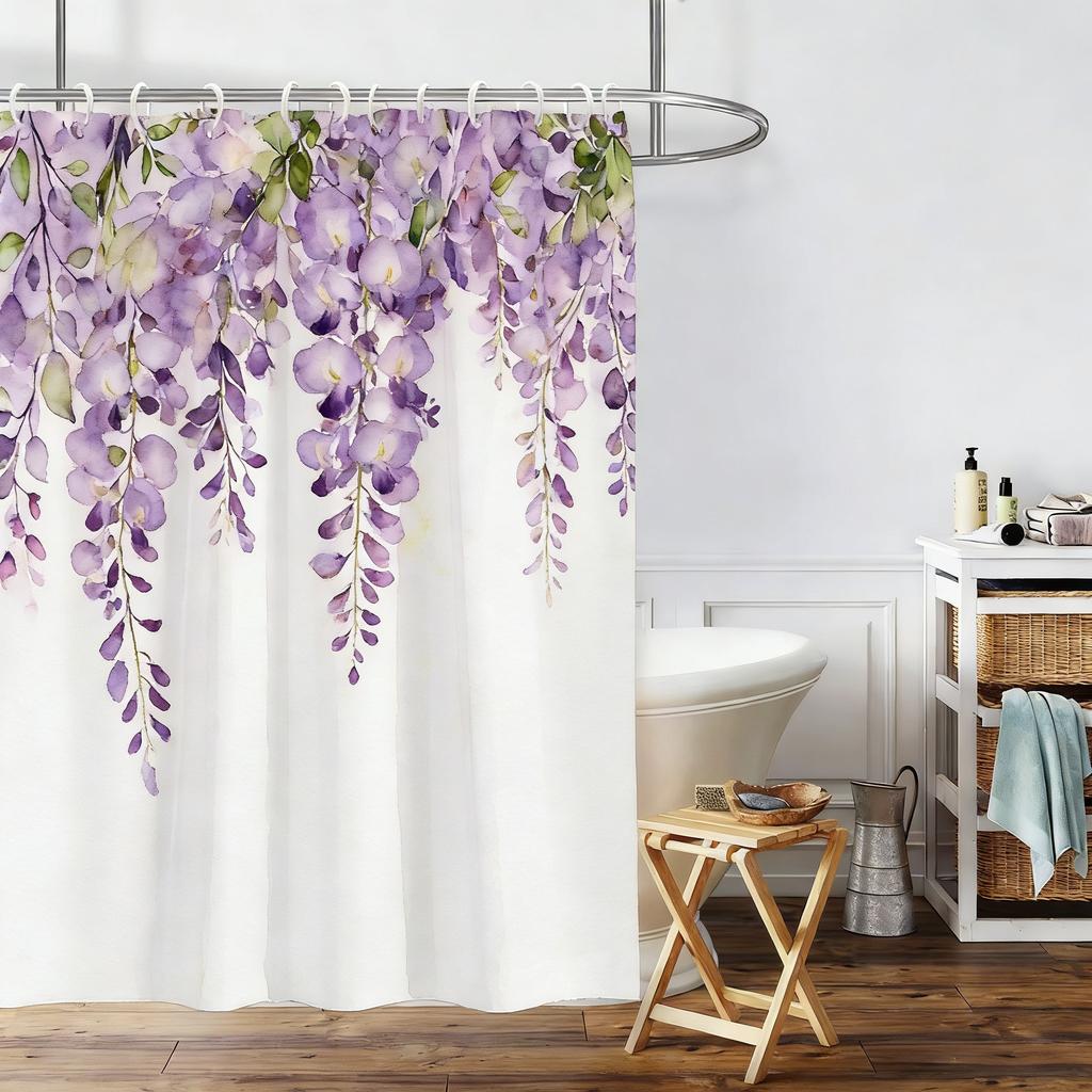 White Gardenia Watercolor Floral Waterproof Shower Curtain for Bathroom Decor