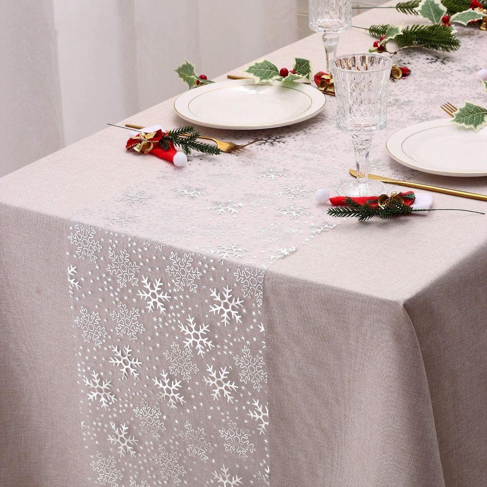 

Snowflake Pattern Christmas Foil Table Runner Organza Dinning Table Decoration Banquet серебряный