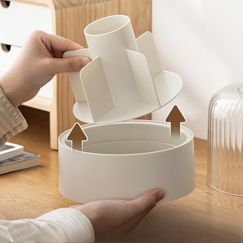 Light Luxury Rotating Belt Dustproof Plastic Pen Holder, Office Stationery Desktop Organizer Box