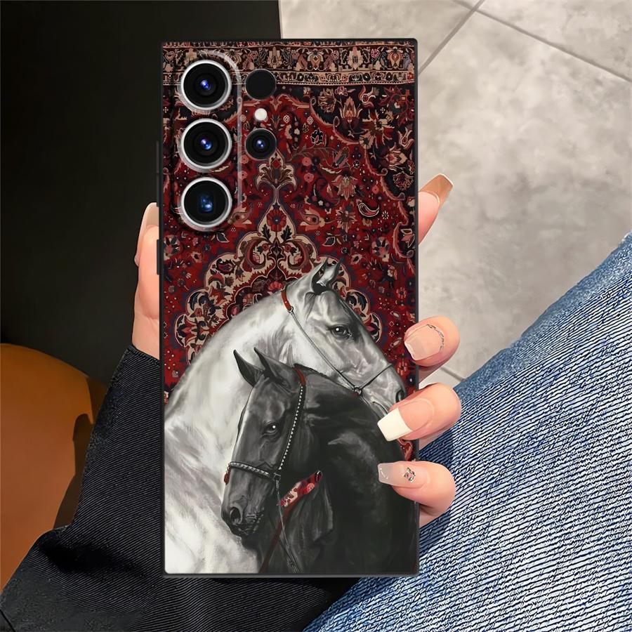 Animal Horse Pattern Case for Samsung Galaxy S24 Plus S25 Edge S23 Ultra S20 S21 FE Black Soft Phone Cover