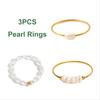 Mariasz Minimalist Dainty Five Simulated Pearls Stainless Steel Rings for Women Stackable Gold Knuckle Jewelry Waterproof