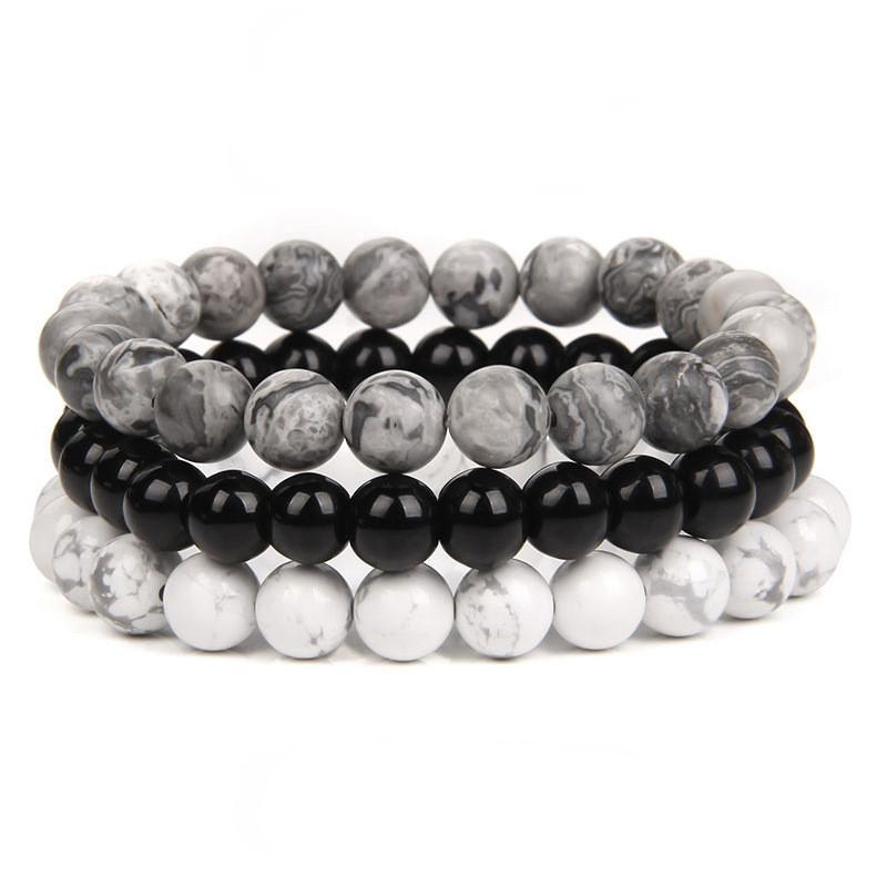 Geometric Agate Beaded Bracelet Set With Turquoise And Amethyst For Men And Women