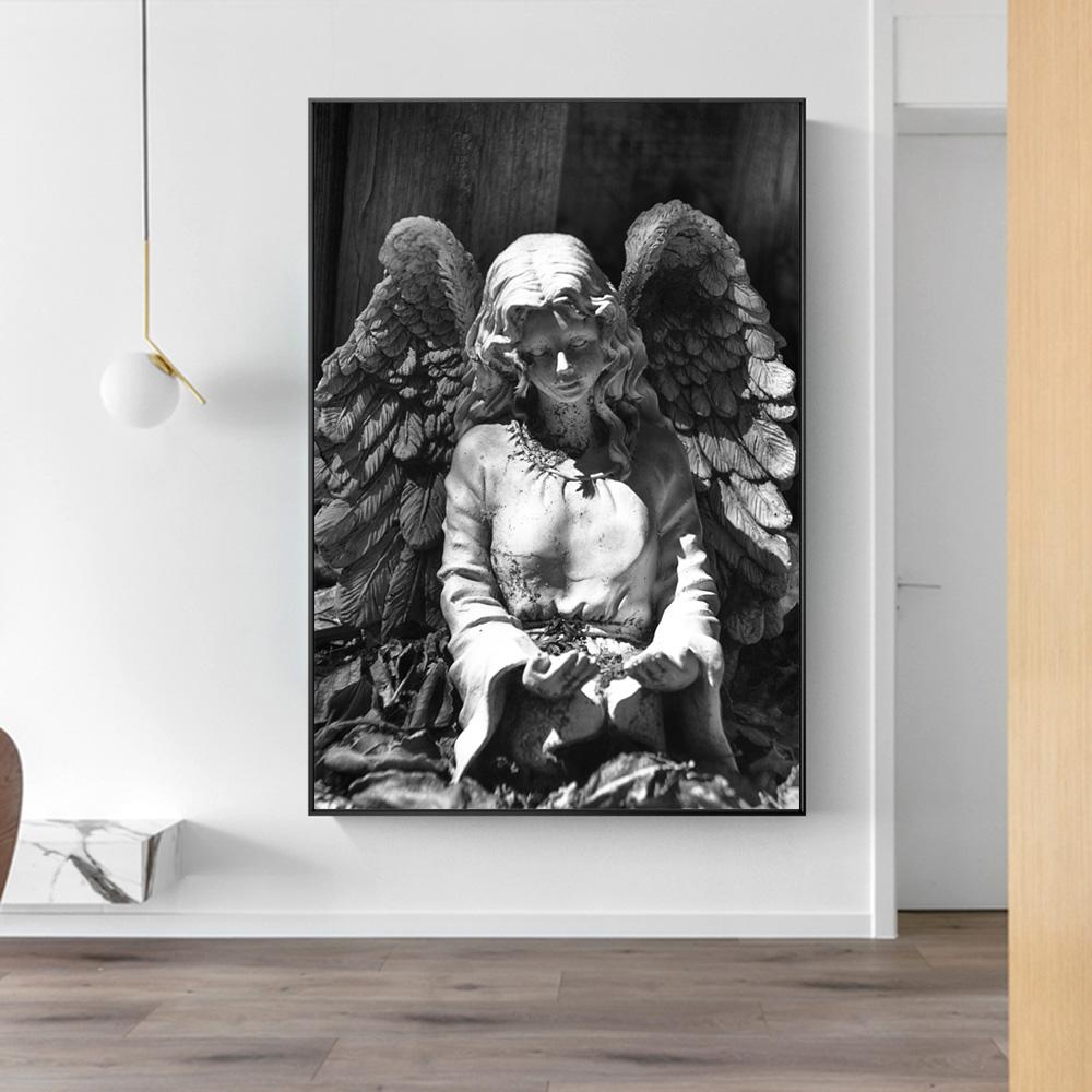 Chrześcijański Religia Płótno Plakat Czarno-Biały Kąt Statua Obraz Na Ścianie Loft Islamskie Malowidła Ścienne Bez Ramy Wystrój Domu Bez Ramy
