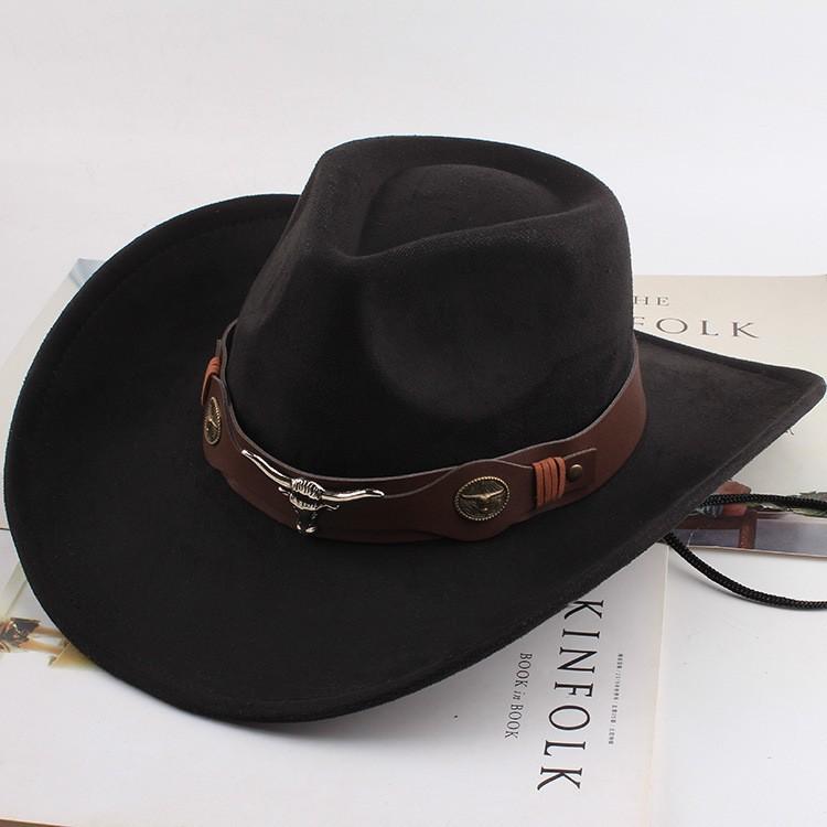 Western Cowboy Style Tibetan Bull Head Accessories Fashion Top Hat Autumn/Winter New Collection Deer Skin Velvet Large Edge Riding Hat