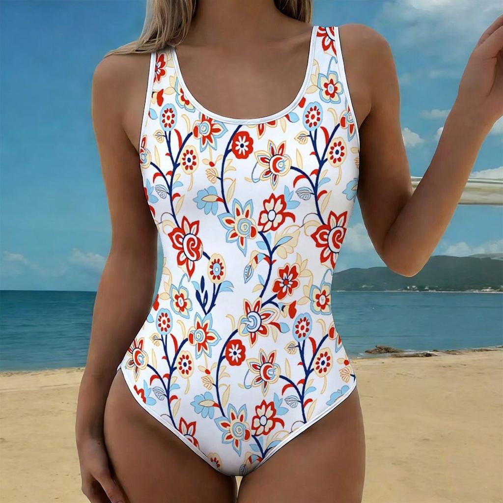 Costume da Bagno Intero Estivo Sexy Stampato, Vestibilità Aderente, Schiena Profonda a U, Costume da Bagno alla Moda Accattivante per Spiaggia, Piscina, Vacanze