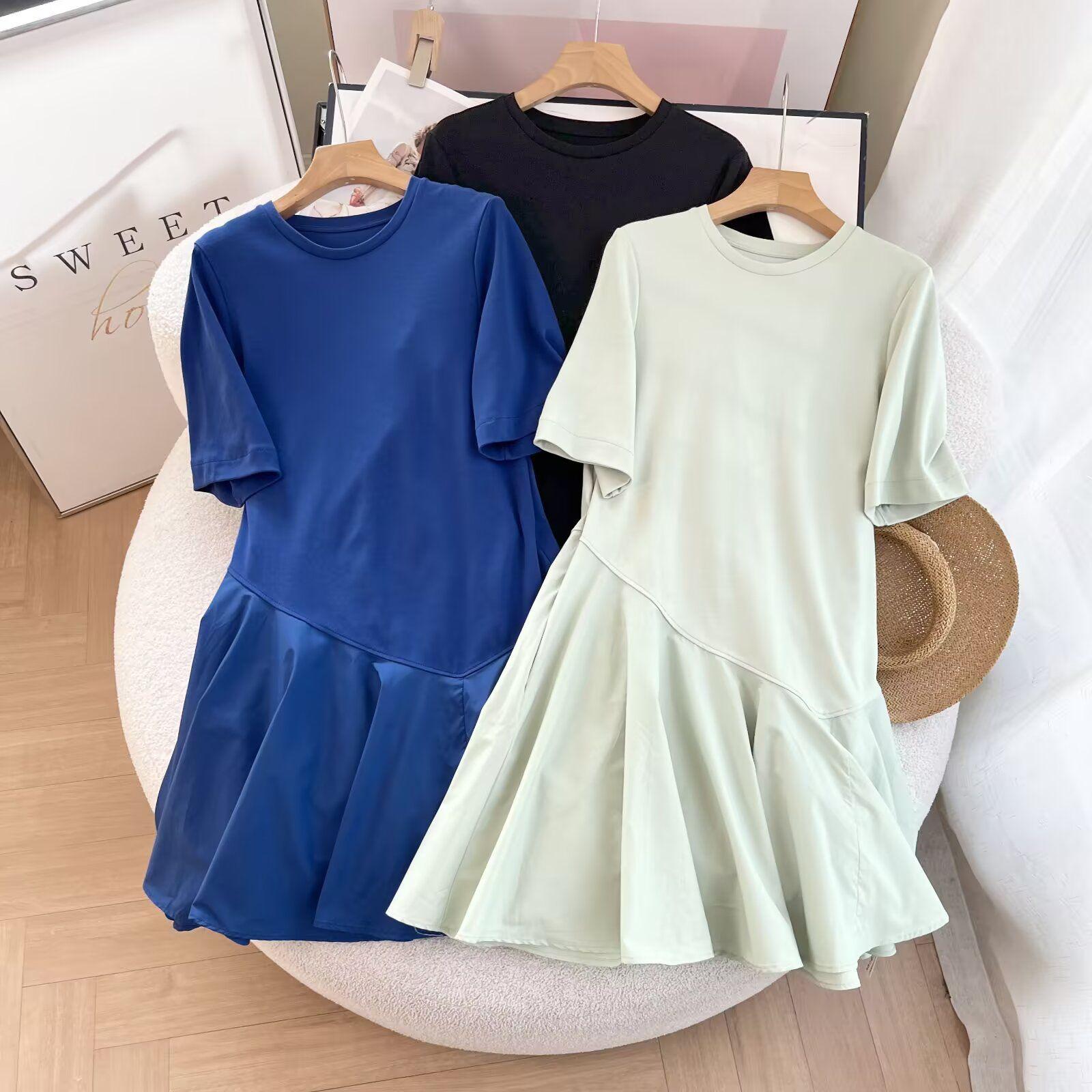 

Spring/Summer Women s Commuting Fit Patchwork Short Sleeve Dress Large