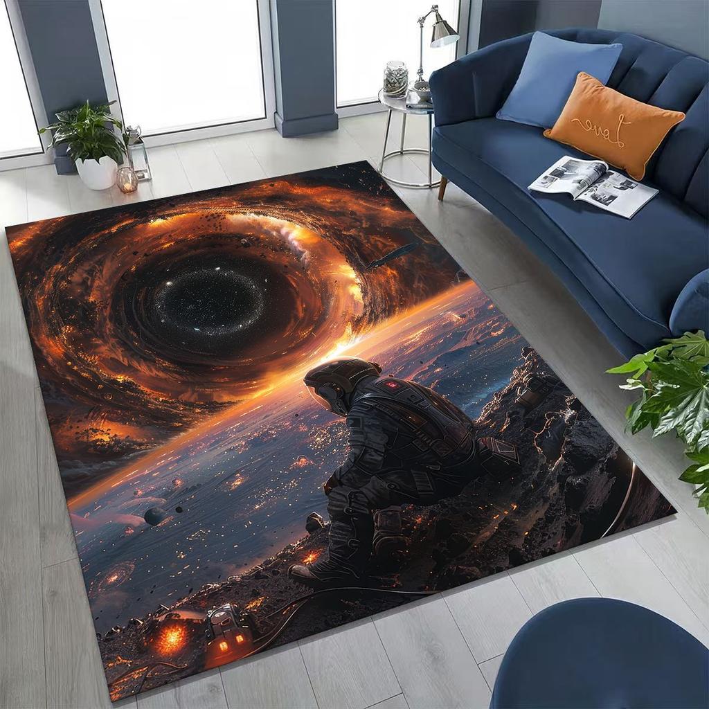 Dreamy Galaxy Universe Space Stars Black Hole Earth Rug for Bedroom Living Room Sofa Home Doormat Decor,Kid Non-slip Floor Mat