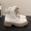Fashion women's new ankle boots Winter casual thick heel women beige Chelsea boots Punk Goth shoes leather combat boots