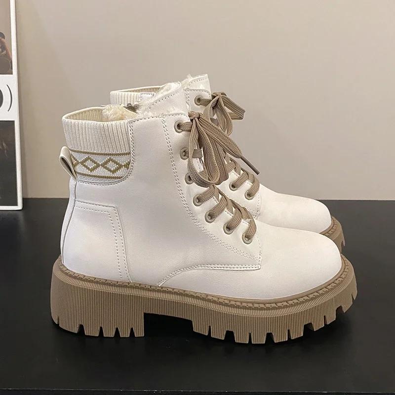 Fashion women's new ankle boots Winter casual thick heel women beige Chelsea boots Punk Goth shoes leather combat boots