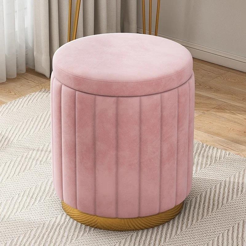 Luxury Vanity Makeup Stool Round Dressing Chair with Storage Upholstered Bench for Bedroom Modern Side Stool Furniture