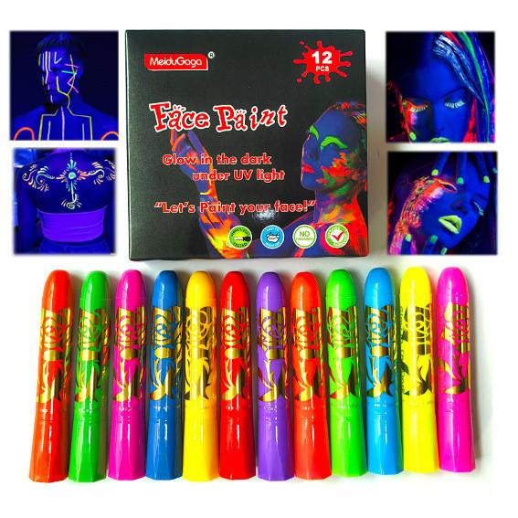 12pcs Noctilucent Human Body Painting Crayon Makeup Pigment For Halloween Costume Parties
