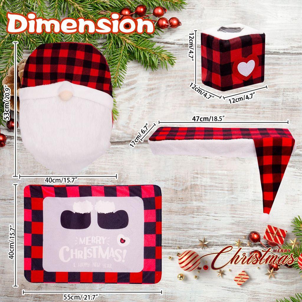 Christmas Santa Gnome Toilet Cover Set Festive Bathroom Decor Home Gift New Year Accessories