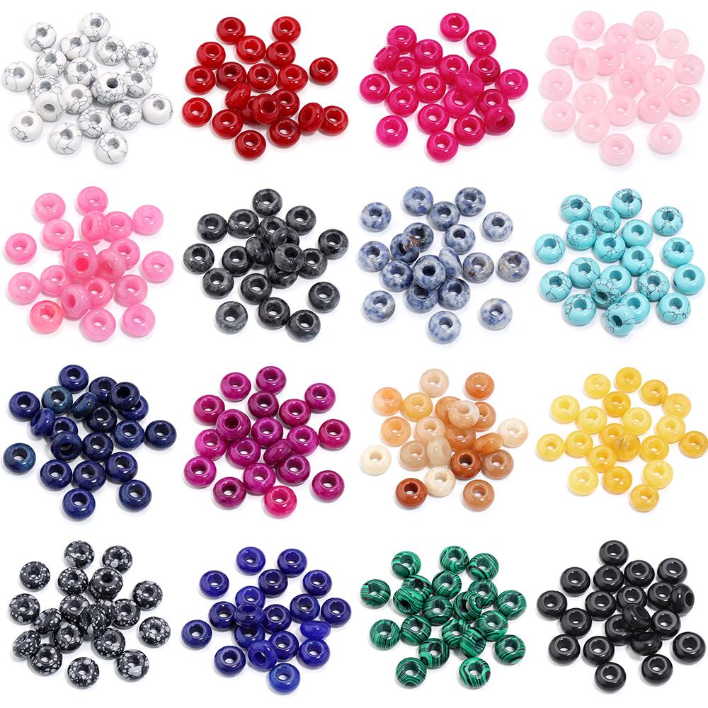 6pcs 14x8mm Natural Stone Beads Amethyst Tiger Eye Agate Jade Abacus Shape Big Hole Loose Beads for Jewelry Making DIY Bracelets