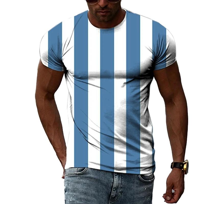 Fashionable New Vertical Stripe Pattern Men's T-shirt Casual Personality Cool Printed Short Sleeved Minimalist O-neck Top