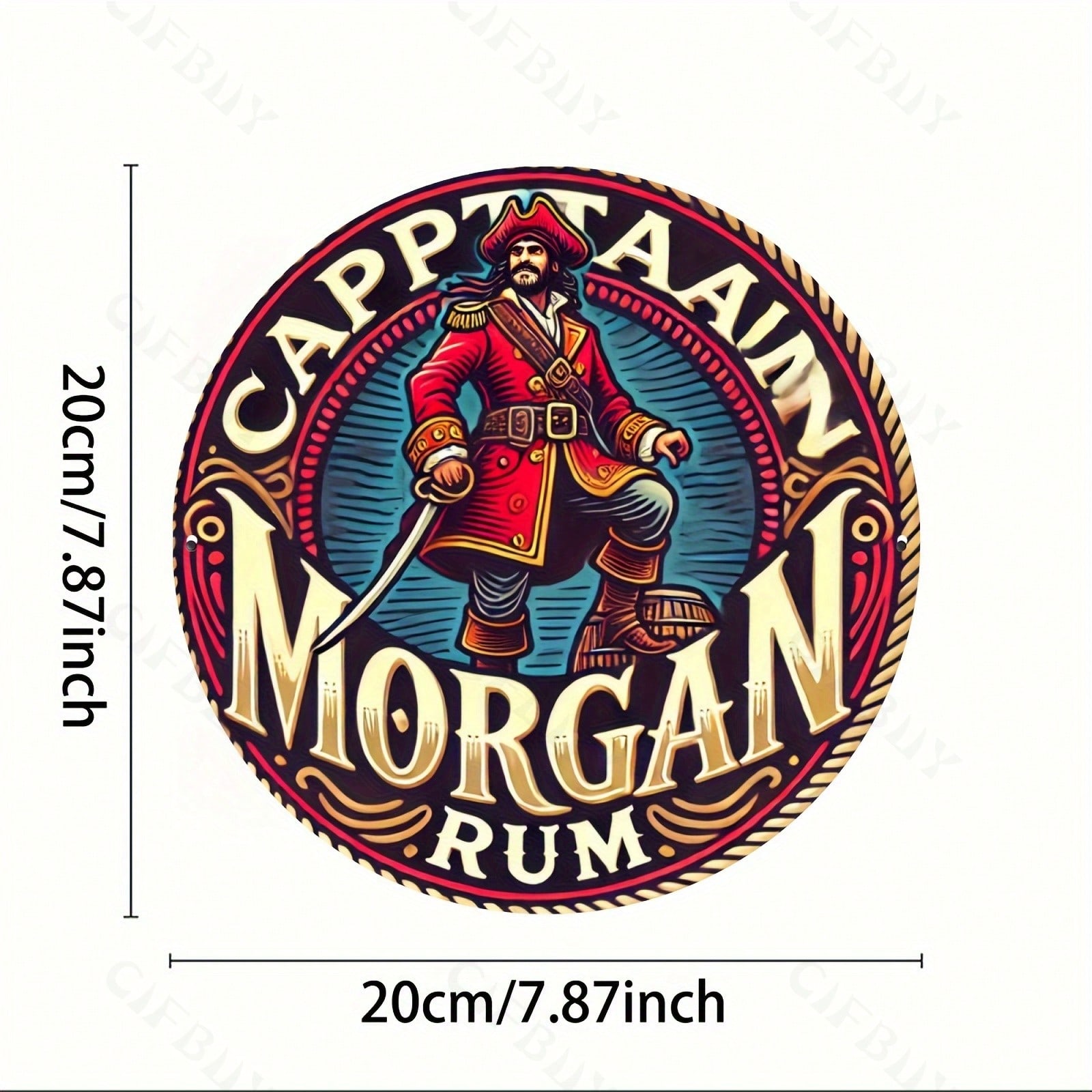 Captain Morgan Vintage Rum Metal Tin Sign 8x8 Inch Retro Round Wall Art разноцветный