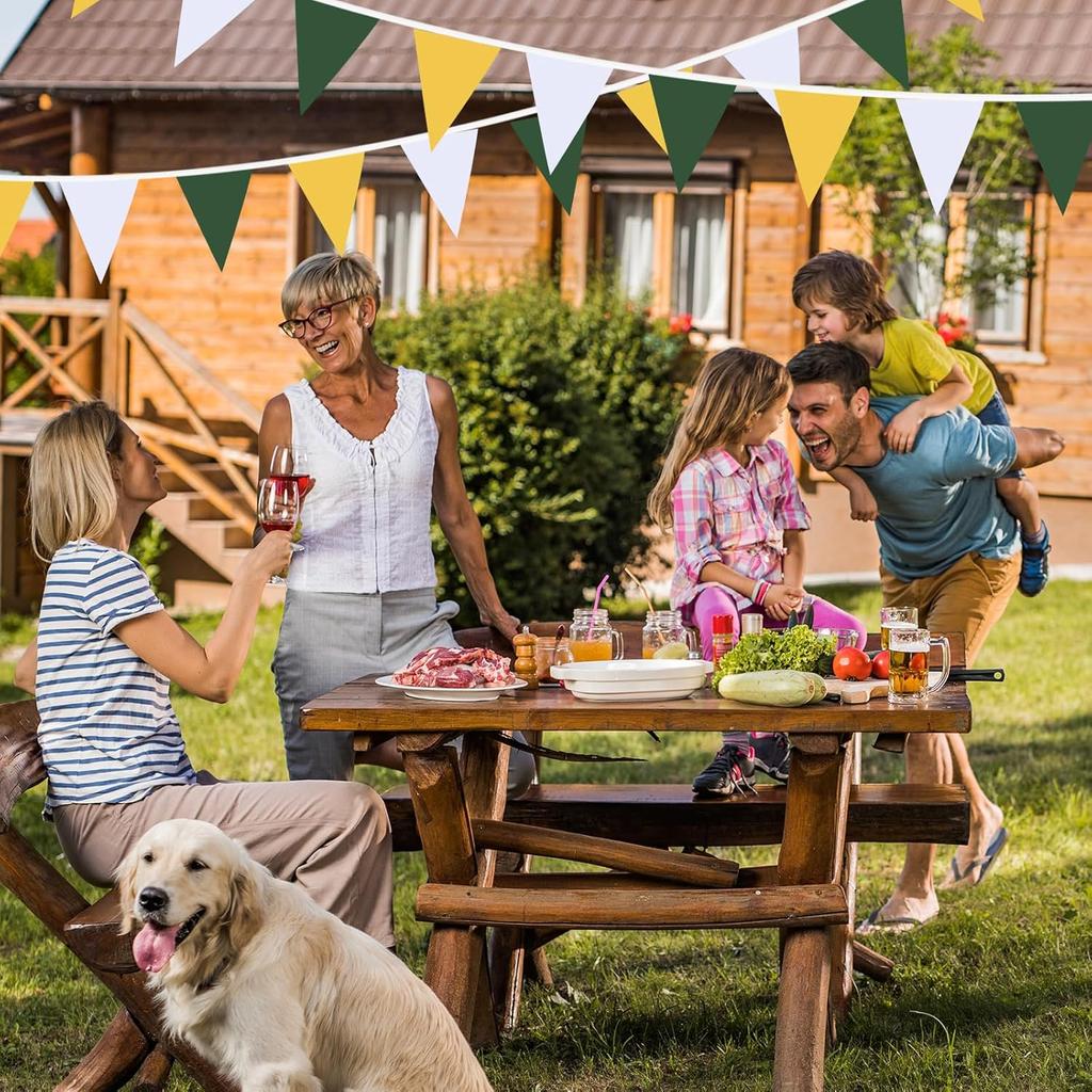 Yellow Green White Pennant Banner Triangle Flag Bunting Garland for Wedding Birthday Baby Shower Graduation Golf Party Decoration