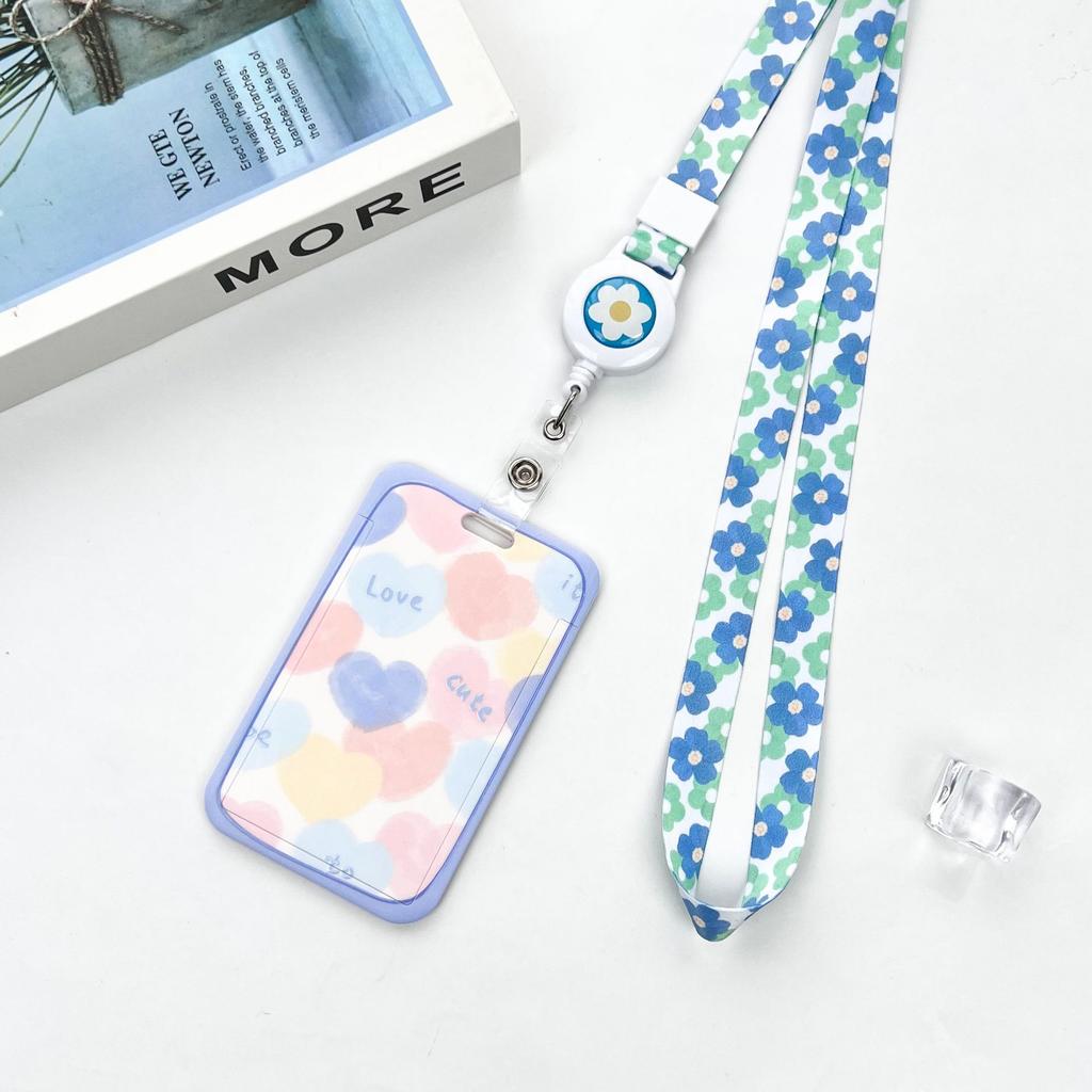 Ins Student Id Card Holder with Lanyard Slide Cover Transparent ABS School Card Cover Game Cards IC Card Protective Cover