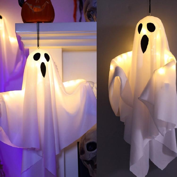 2Pcs Haunting LED Specter Hangings Ornament for Halloween Glowing Specter for Chilling Outdoor Lawns and Garden Display