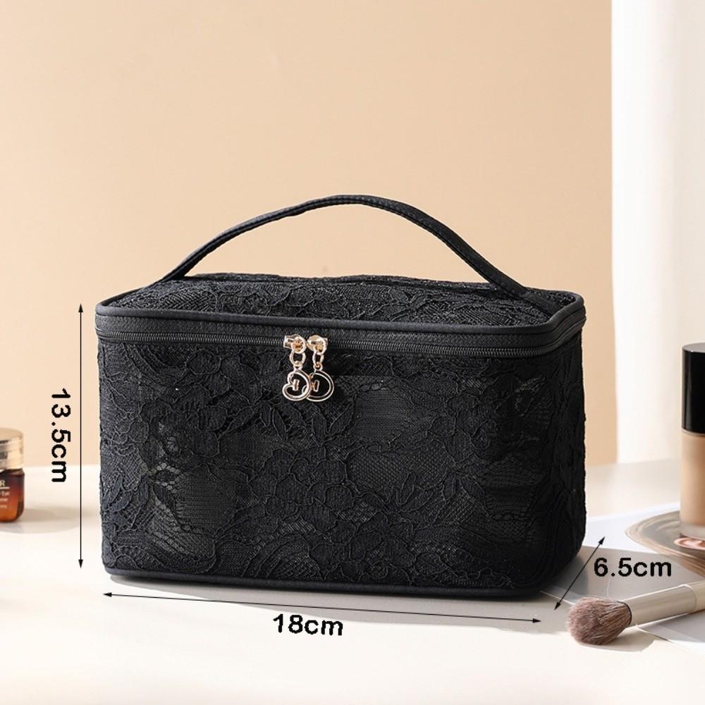 Makeup Bag Elegant Portable Makeup Bag Lace Floral Pattern Cosmetic Storage Bag Large Capacity with Handle Handbag for Women