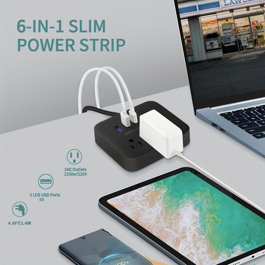 US Stecker AC Steckdosen Mehrfachsteckdose Stromleiste Steckdose USB-Anschlüsse 1,4 m Verlängerungskabel Überspannungsschutz Netzwerkfilter Adapter