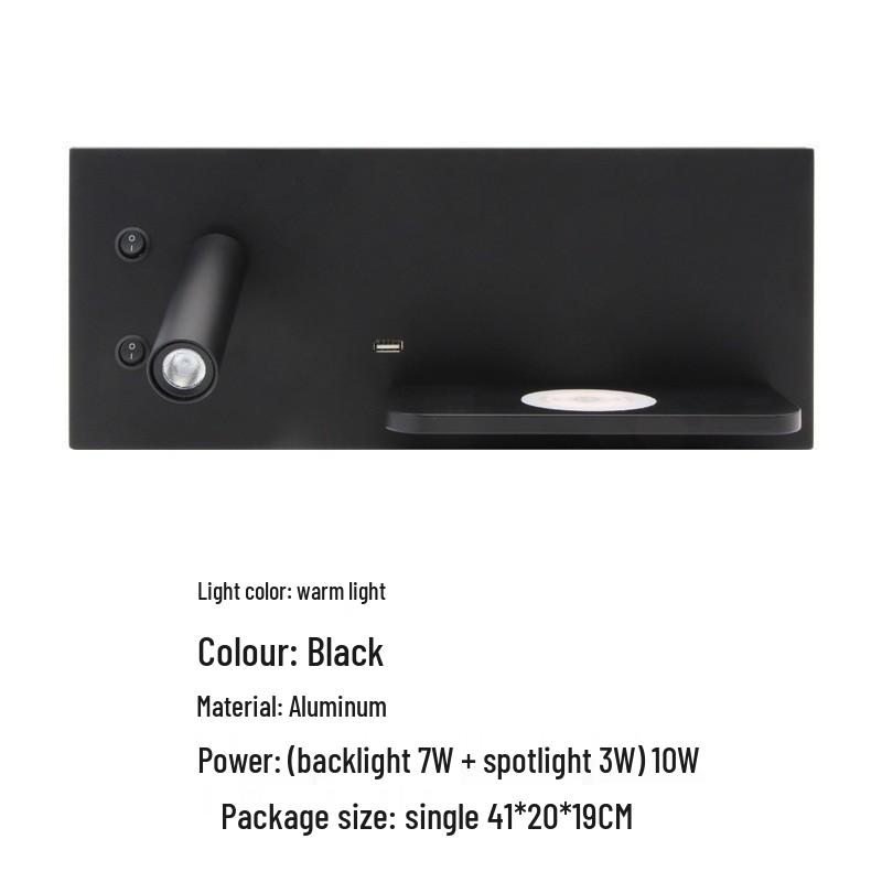 Minimalist LED Bedside Wall Light with Wireless Charger & USB Reading Light