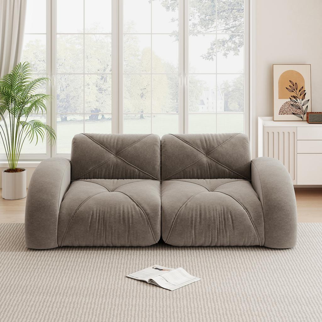 Frameless Modular 2-Seater Sofa, High-Density 32D Foam, Suitable for Living Room, Chenille Fabric, Non-Slip Design, No Assembly Required, Brown