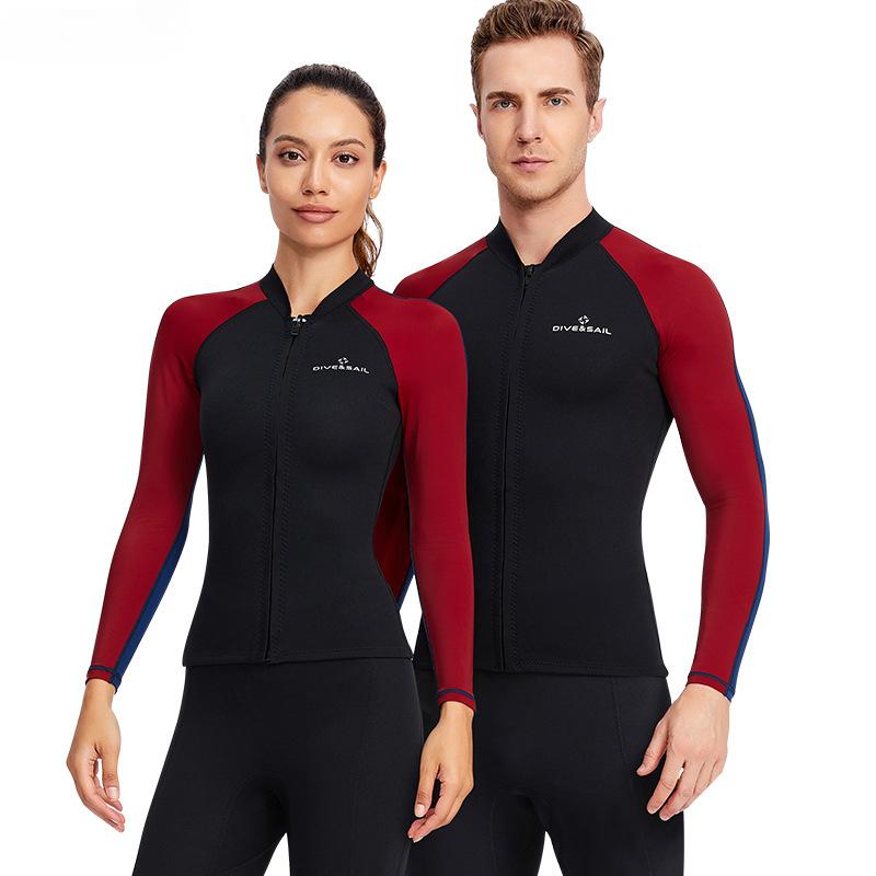 1.5mm Men Women Neoprene Wetsuits Long Sleeve Jacket Front Zip Sports for Scuba Diving Surf Swim Tops