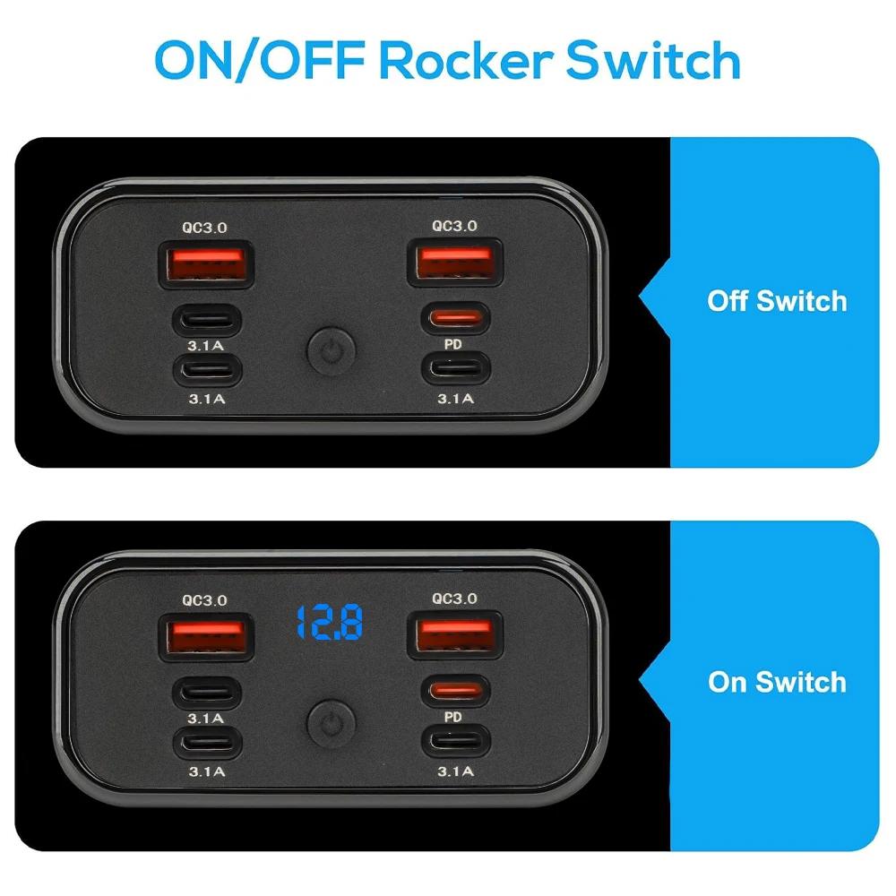 4/6 Ports 112W Dual 18W USB-A 30W PD3.0 QC3.0 Car Charger Outlet ast Charging Power Adapter with Voltmeter Switch for 12V/24V for Car RV Truck Boat