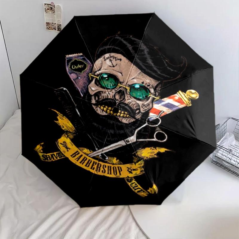 1PC Barber Shop Vintage Style Automatic Umbrella - Suitable Travel Outdoor Portable Umbrella Birthday Gift Daily Essentials