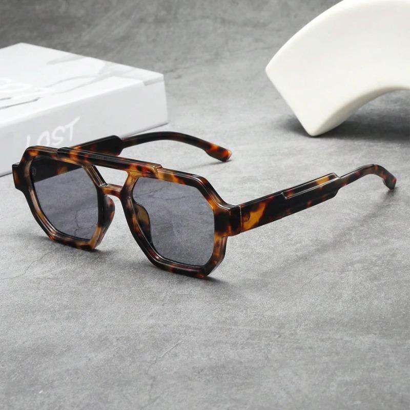 New Retro Double Bridges Women Polygon Square Sunglasses Fashion Blue Purple Men Shades UV400 Sun Glasses