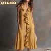 Fashion Summer Spring Solid Color Print Sleeveless V-Neck Casual Dresses